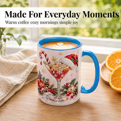 #pl[15oz|Blue] Christmas Martini Coffee Mug, Santa Hat Cocktail Mug, Ceramic Cup