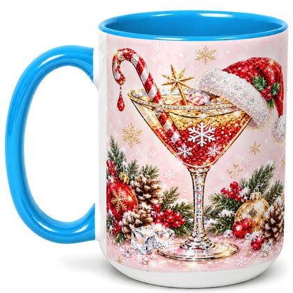 #pl[15oz|Blue] Christmas Martini Coffee Mug, Santa Hat Cocktail Mug, Ceramic Cup