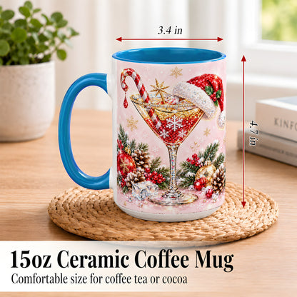 #pl[15oz|Blue] Christmas Martini Coffee Mug, Santa Hat Cocktail Mug, Ceramic Cup