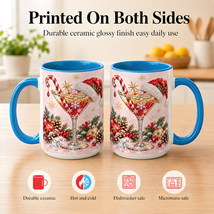 #pl[15oz|Blue] Christmas Martini Coffee Mug, Santa Hat Cocktail Mug, Ceramic Cup