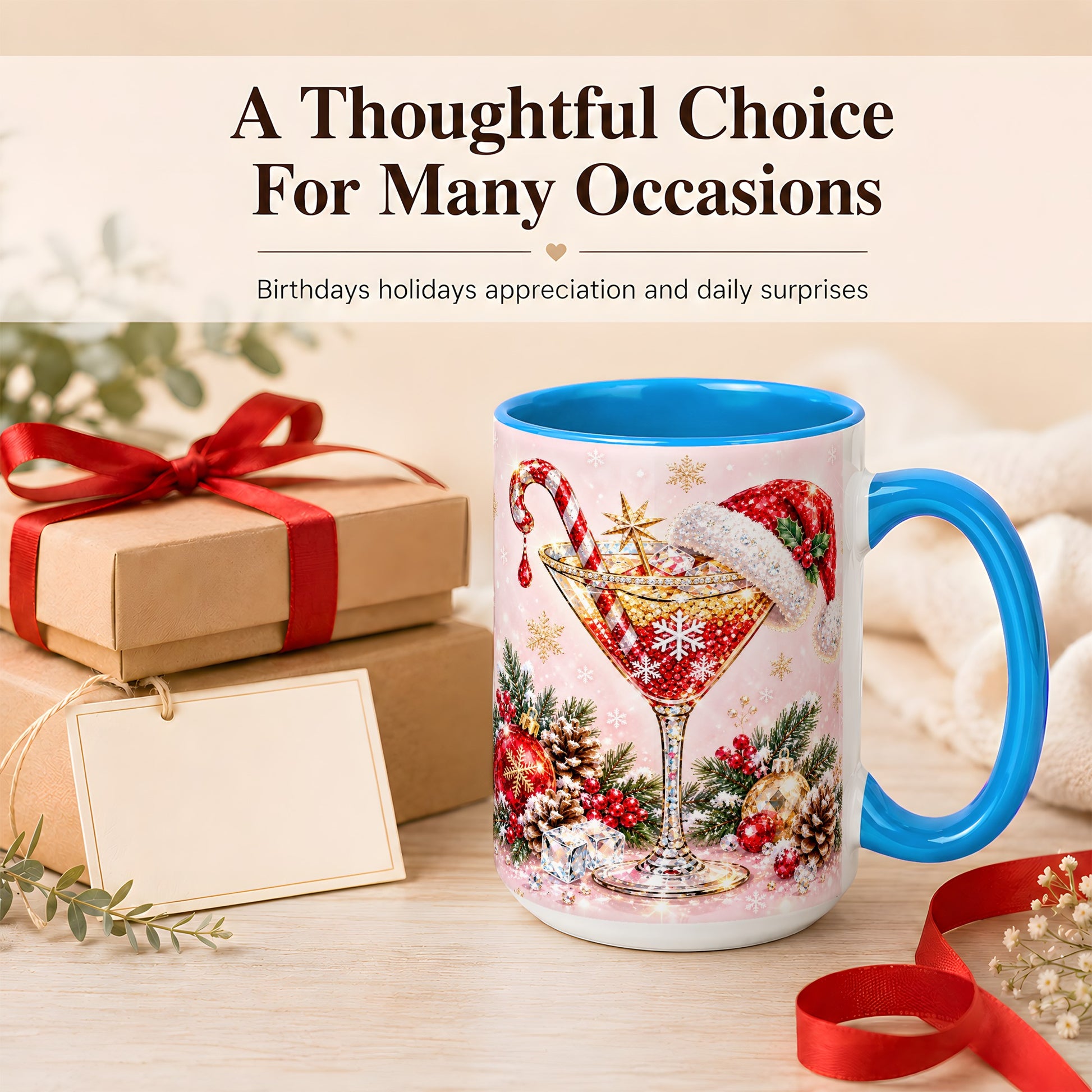 #pl[15oz|Blue] Christmas Martini Coffee Mug, Santa Hat Cocktail Mug, Ceramic Cup
