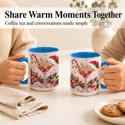 #pl[15oz|Blue] Christmas Martini Coffee Mug, Santa Hat Cocktail Mug, Ceramic Cup