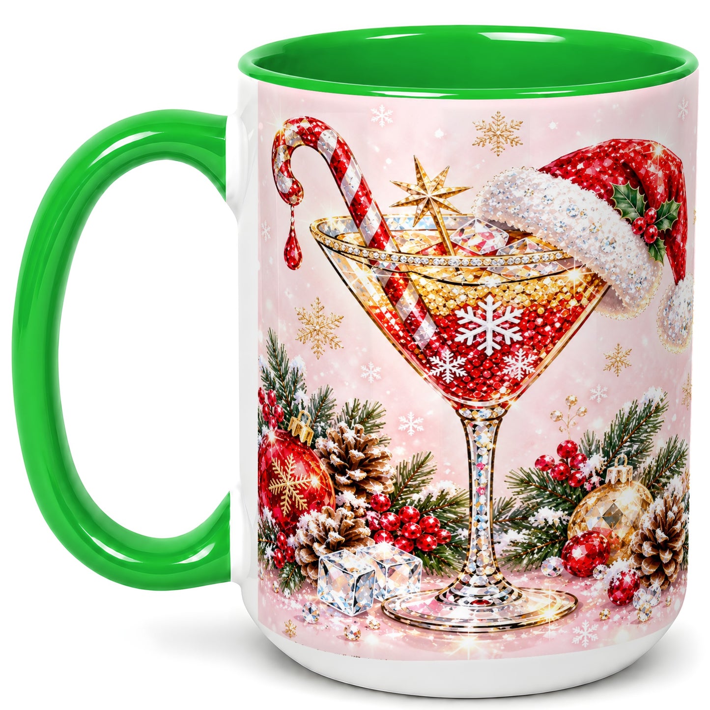 #pl[15oz|Green] Christmas Martini Coffee Mug, Santa Hat Cocktail Mug, Ceramic Cup