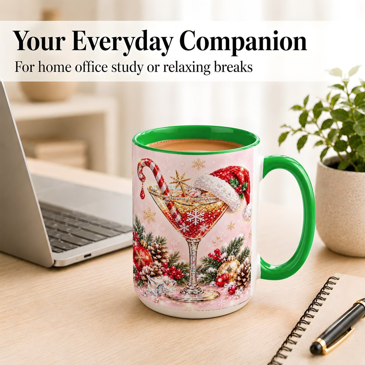 #pl[15oz|Green] Christmas Martini Coffee Mug, Santa Hat Cocktail Mug, Ceramic Cup