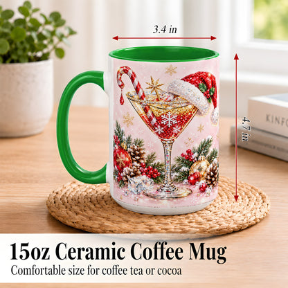 #pl[15oz|Green] Christmas Martini Coffee Mug, Santa Hat Cocktail Mug, Ceramic Cup