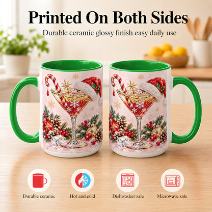 #pl[15oz|Green] Christmas Martini Coffee Mug, Santa Hat Cocktail Mug, Ceramic Cup