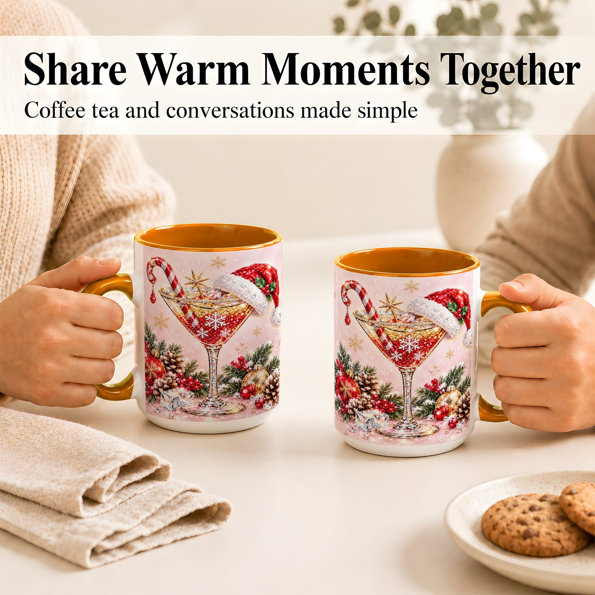 #pl[15oz|Orange] Christmas Martini Coffee Mug, Santa Hat Cocktail Mug, Ceramic Cup
