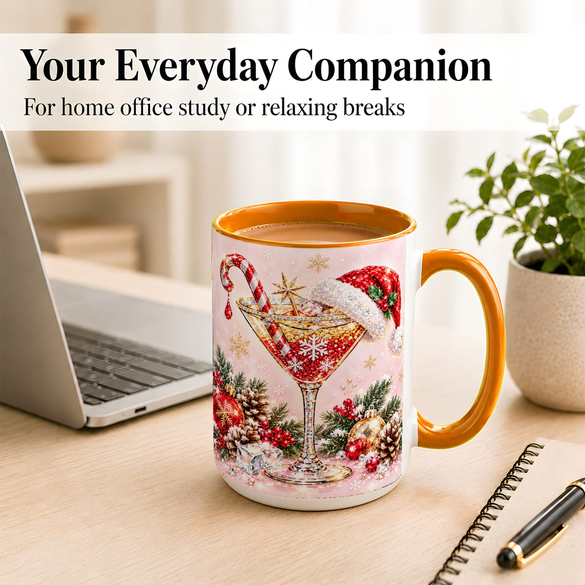 #pl[15oz|Orange] Christmas Martini Coffee Mug, Santa Hat Cocktail Mug, Ceramic Cup