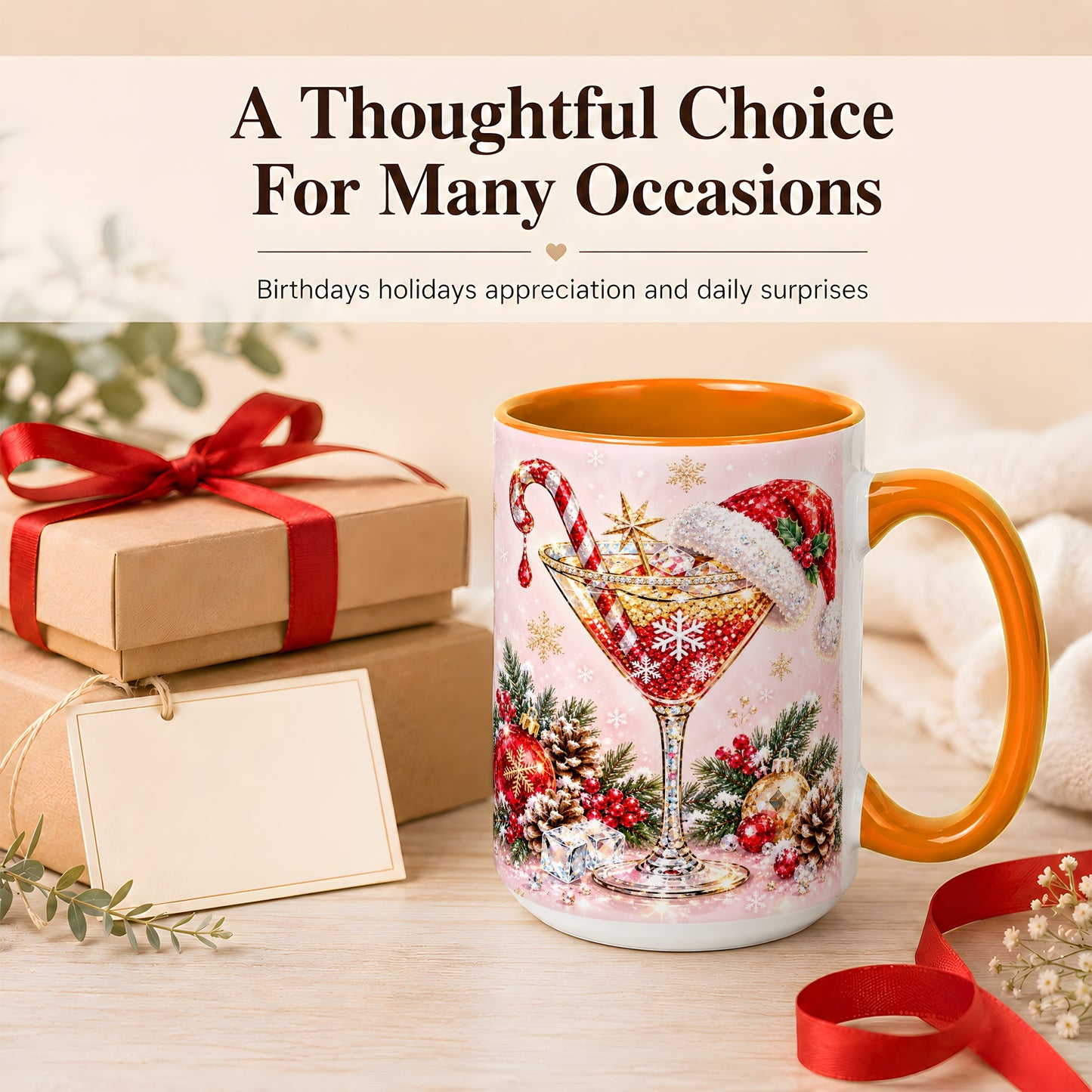#pl[15oz|Orange] Christmas Martini Coffee Mug, Santa Hat Cocktail Mug, Ceramic Cup