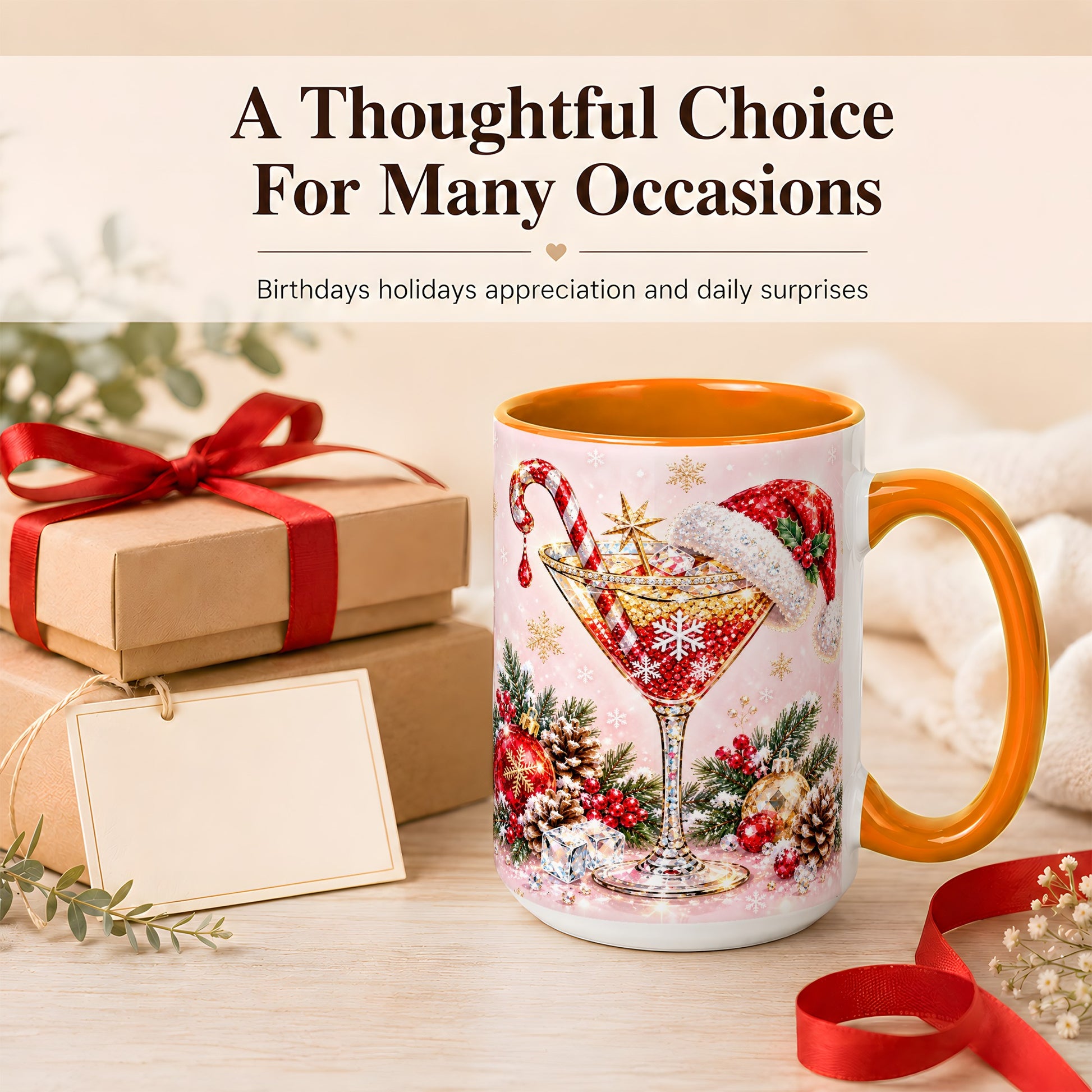 #pl[15oz|Orange] Christmas Martini Coffee Mug, Santa Hat Cocktail Mug, Ceramic Cup