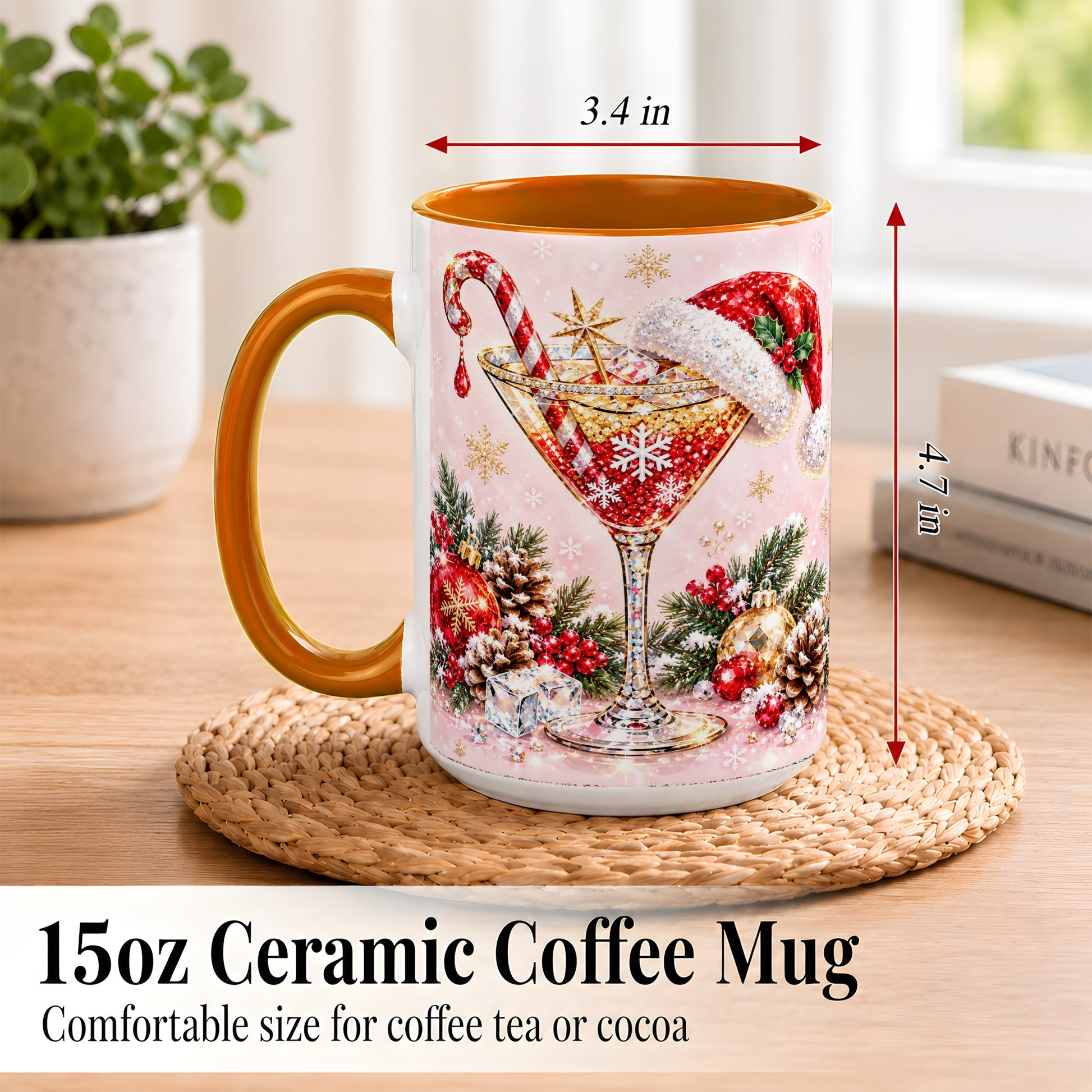 #pl[15oz|Orange] Christmas Martini Coffee Mug, Santa Hat Cocktail Mug, Ceramic Cup