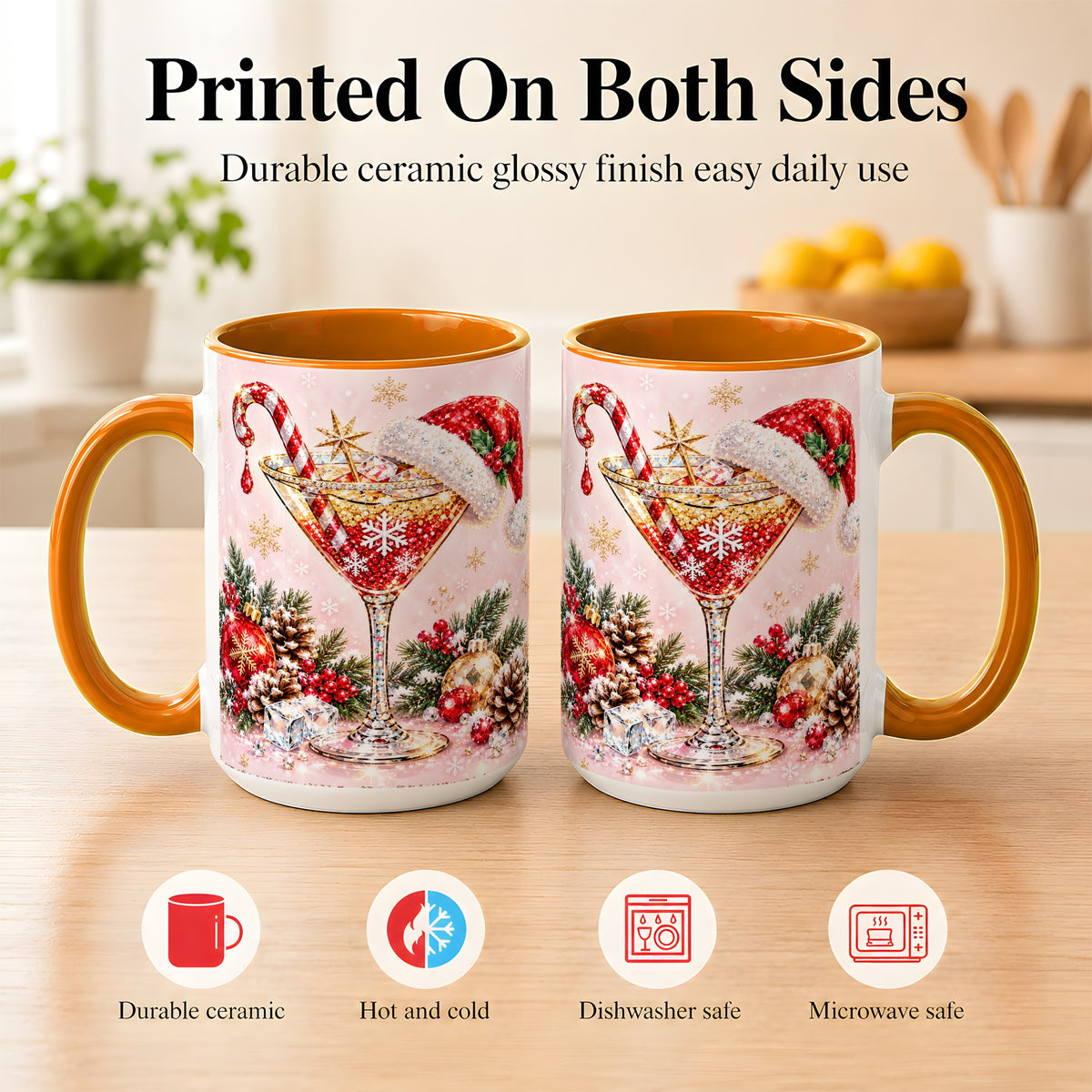 #pl[15oz|Orange] Christmas Martini Coffee Mug, Santa Hat Cocktail Mug, Ceramic Cup
