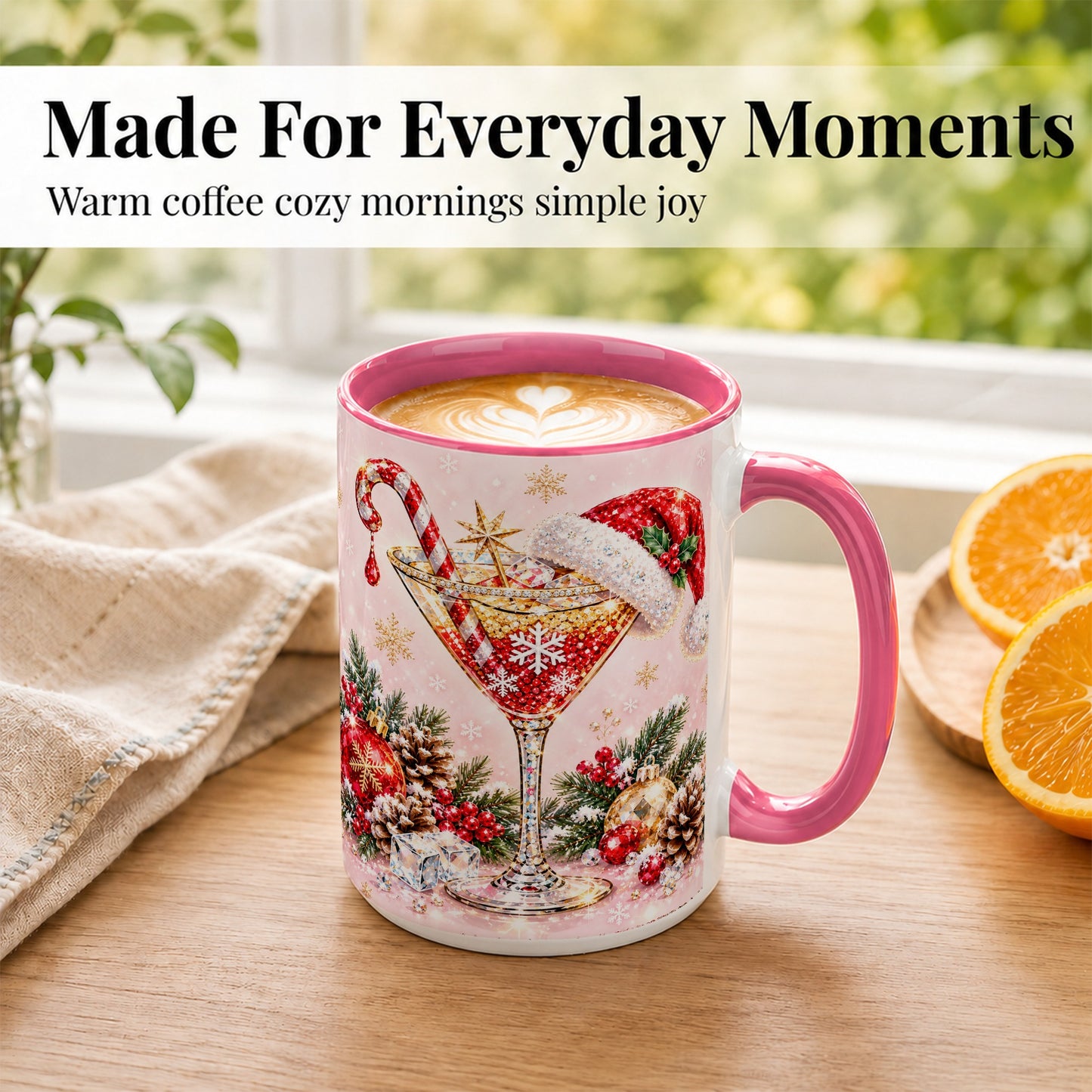 #pl[15oz|Pink] Christmas Martini Coffee Mug, Santa Hat Cocktail Mug, Ceramic Cup