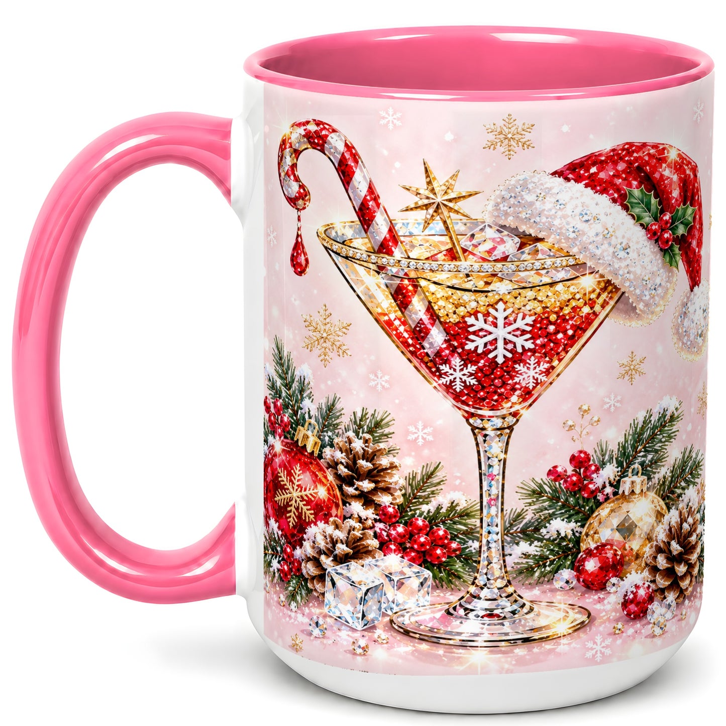 #pl[15oz|Pink] Christmas Martini Coffee Mug, Santa Hat Cocktail Mug, Ceramic Cup