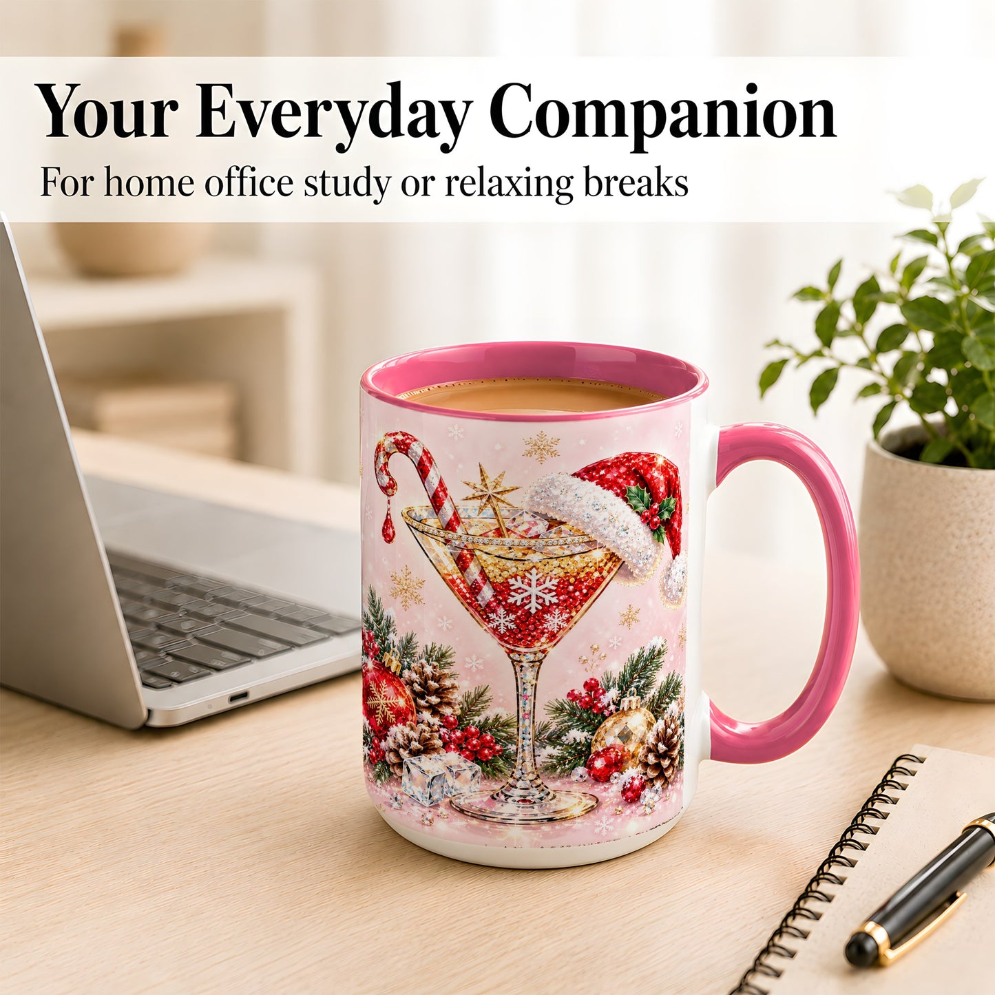 #pl[15oz|Pink] Christmas Martini Coffee Mug, Santa Hat Cocktail Mug, Ceramic Cup