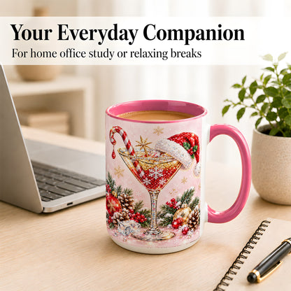 #pl[15oz|Pink] Christmas Martini Coffee Mug, Santa Hat Cocktail Mug, Ceramic Cup