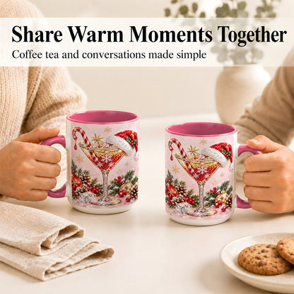 #pl[15oz|Pink] Christmas Martini Coffee Mug, Santa Hat Cocktail Mug, Ceramic Cup