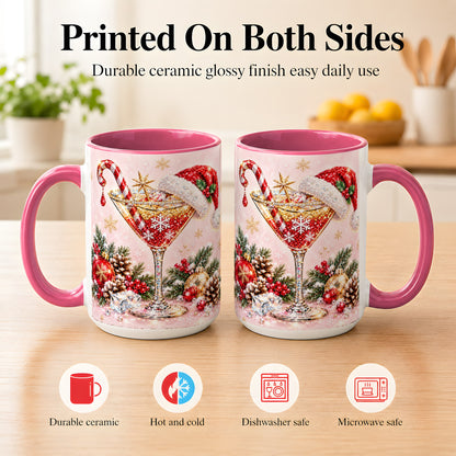 #pl[15oz|Pink] Christmas Martini Coffee Mug, Santa Hat Cocktail Mug, Ceramic Cup