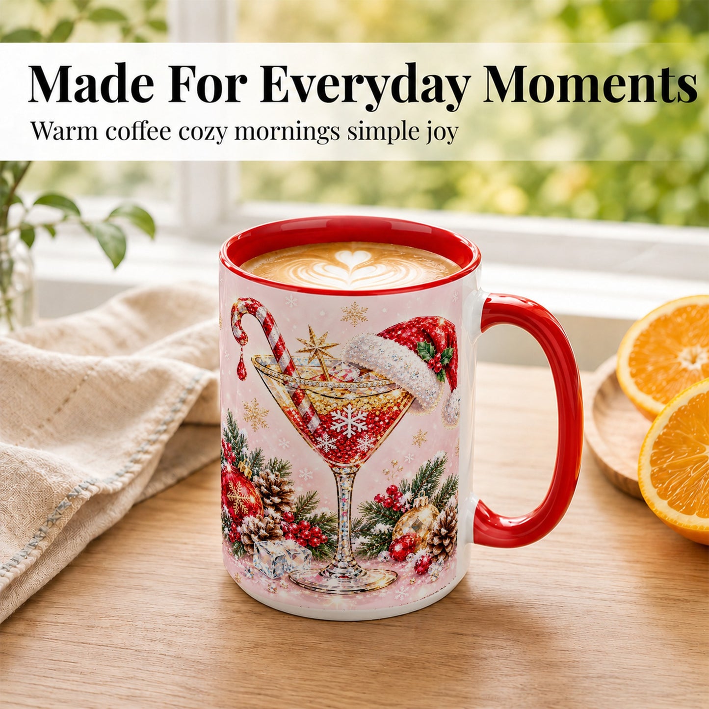 #pl[15oz|Red] Christmas Martini Coffee Mug, Santa Hat Cocktail Mug, Ceramic Cup
