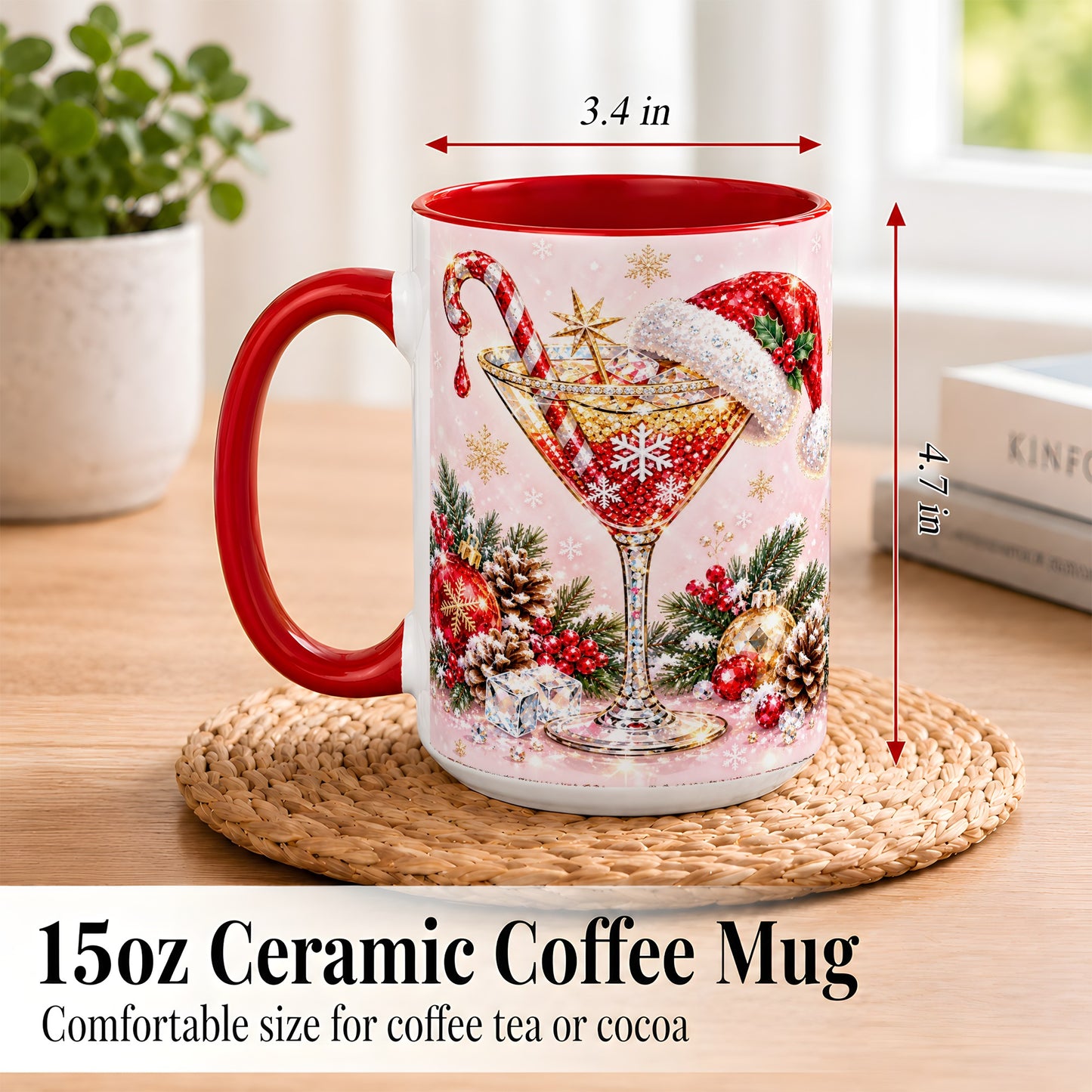 #pl[15oz|Red] Christmas Martini Coffee Mug, Santa Hat Cocktail Mug, Ceramic Cup