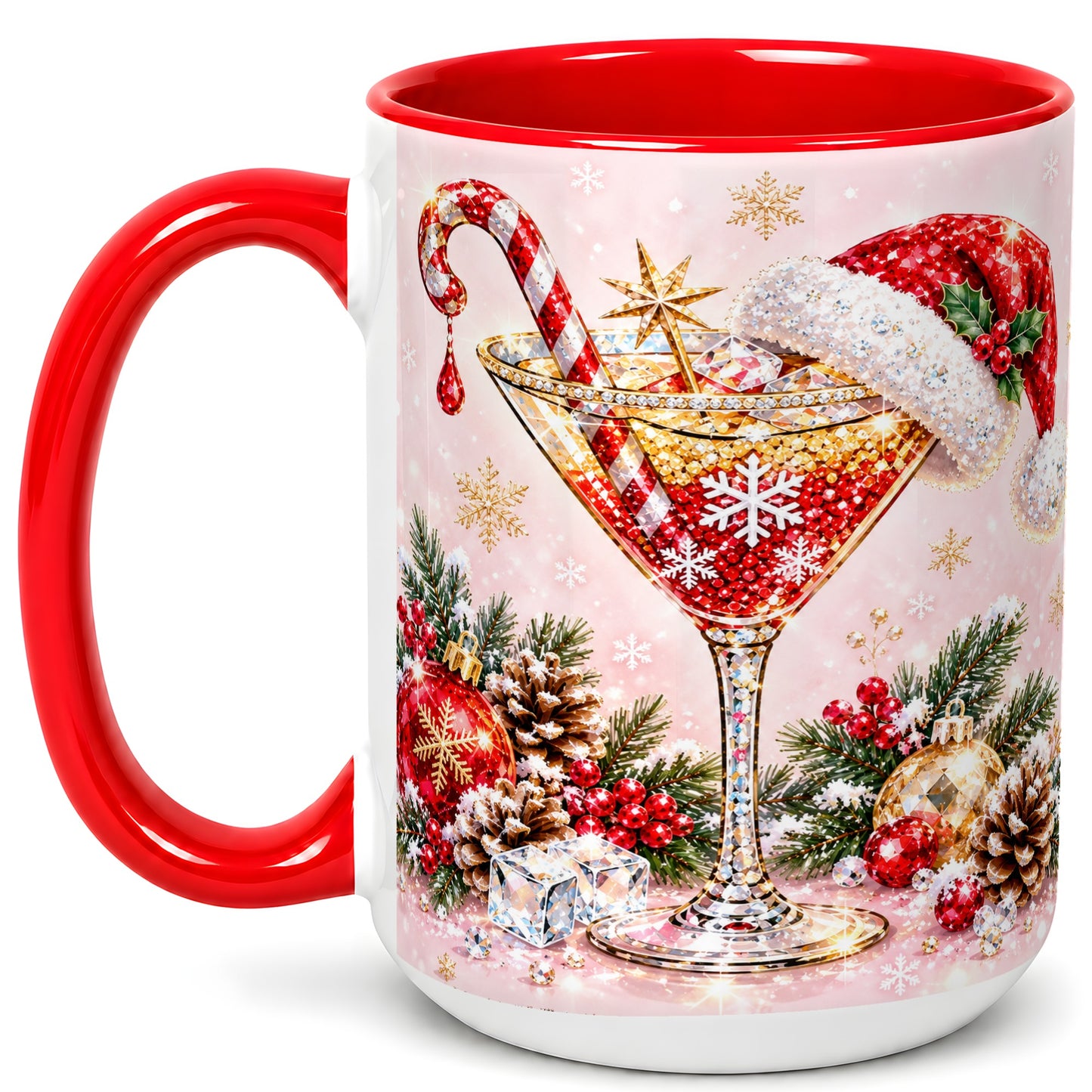 #pl[15oz|Red] Christmas Martini Coffee Mug, Santa Hat Cocktail Mug, Ceramic Cup