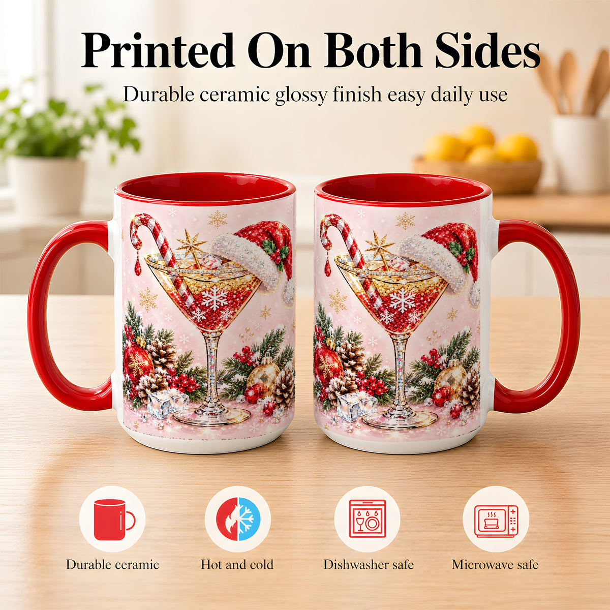 #pl[15oz|Red] Christmas Martini Coffee Mug, Santa Hat Cocktail Mug, Ceramic Cup