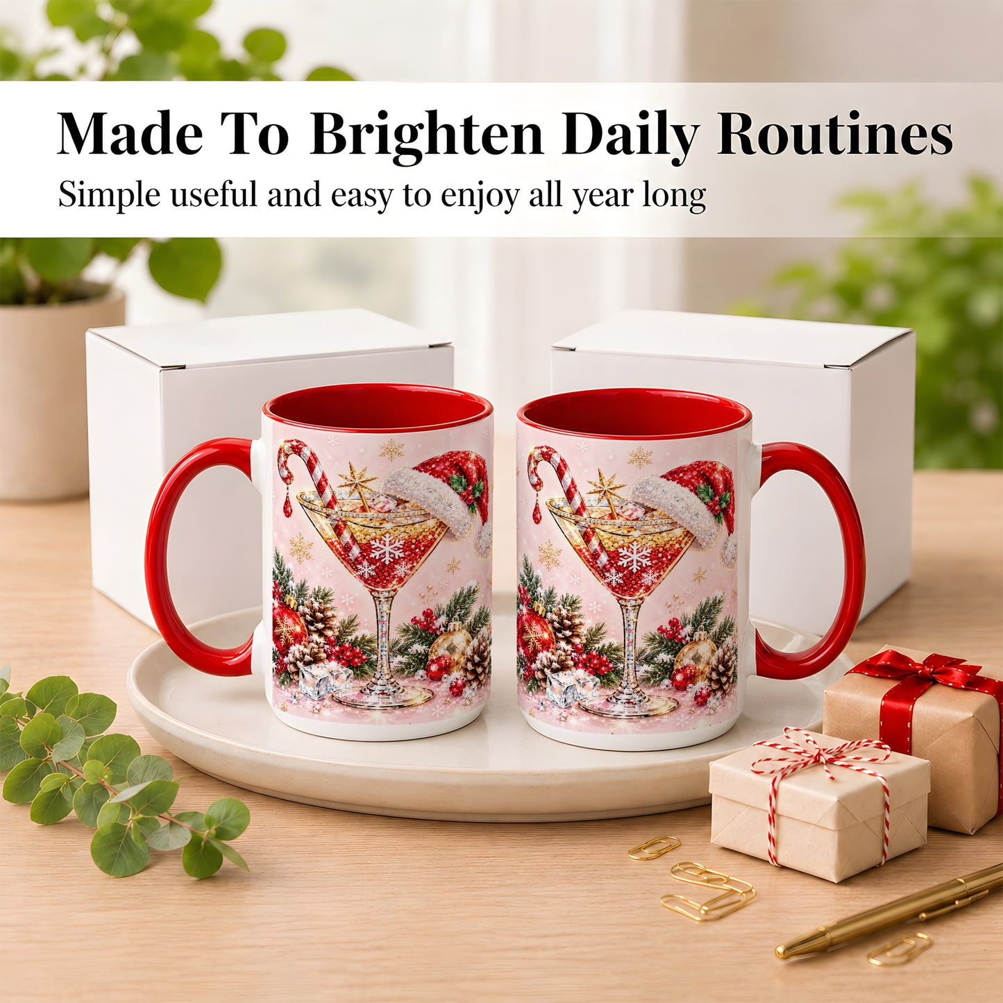 #pl[15oz|Red] Christmas Martini Coffee Mug, Santa Hat Cocktail Mug, Ceramic Cup