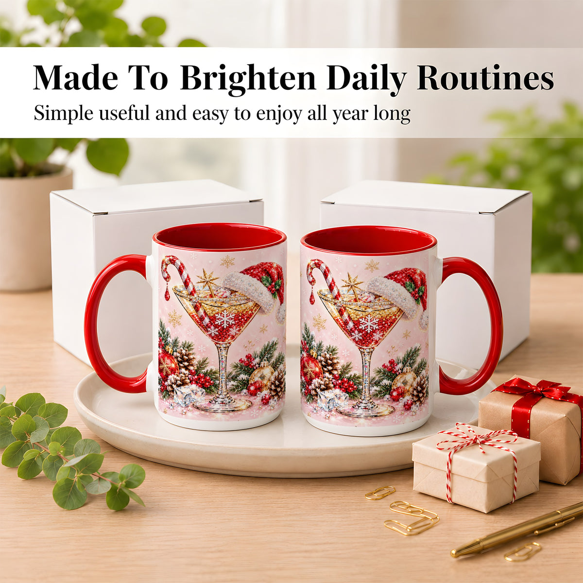 #pl[15oz|Red] Christmas Martini Coffee Mug, Santa Hat Cocktail Mug, Ceramic Cup