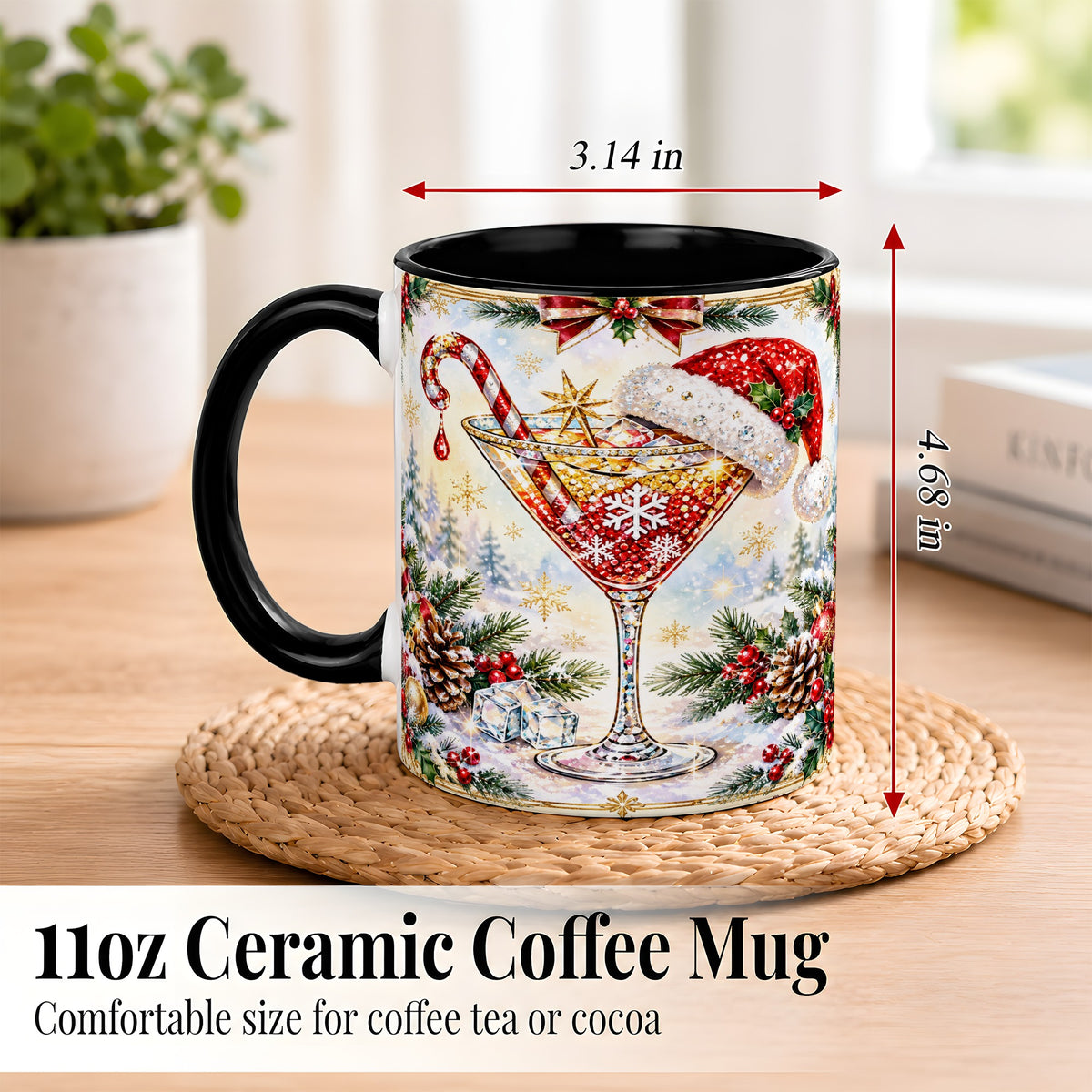 #pl[11oz|Black] Christmas Cocktail Coffee Mug, Holiday Martini Mug, Ceramic Cup