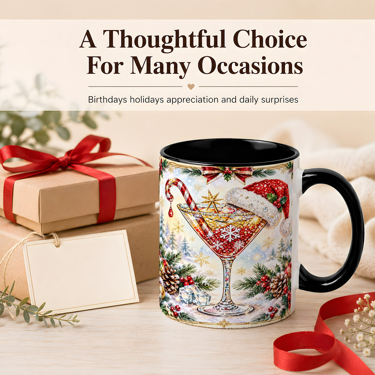 #pl[11oz|Black] Christmas Cocktail Coffee Mug, Holiday Martini Mug, Ceramic Cup