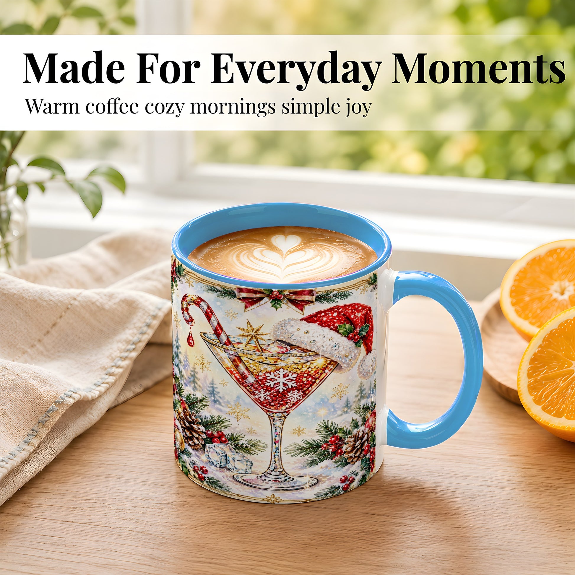 #pl[11oz|Blue] Christmas Cocktail Coffee Mug, Holiday Martini Mug, Ceramic Cup