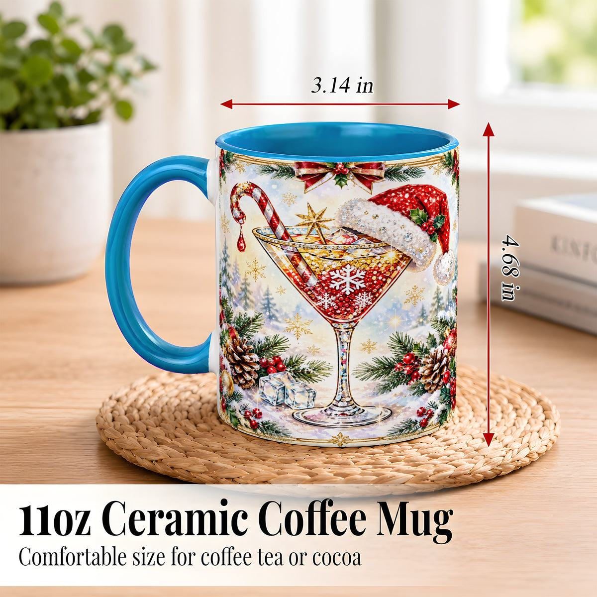 #pl[11oz|Blue] Christmas Cocktail Coffee Mug, Holiday Martini Mug, Ceramic Cup