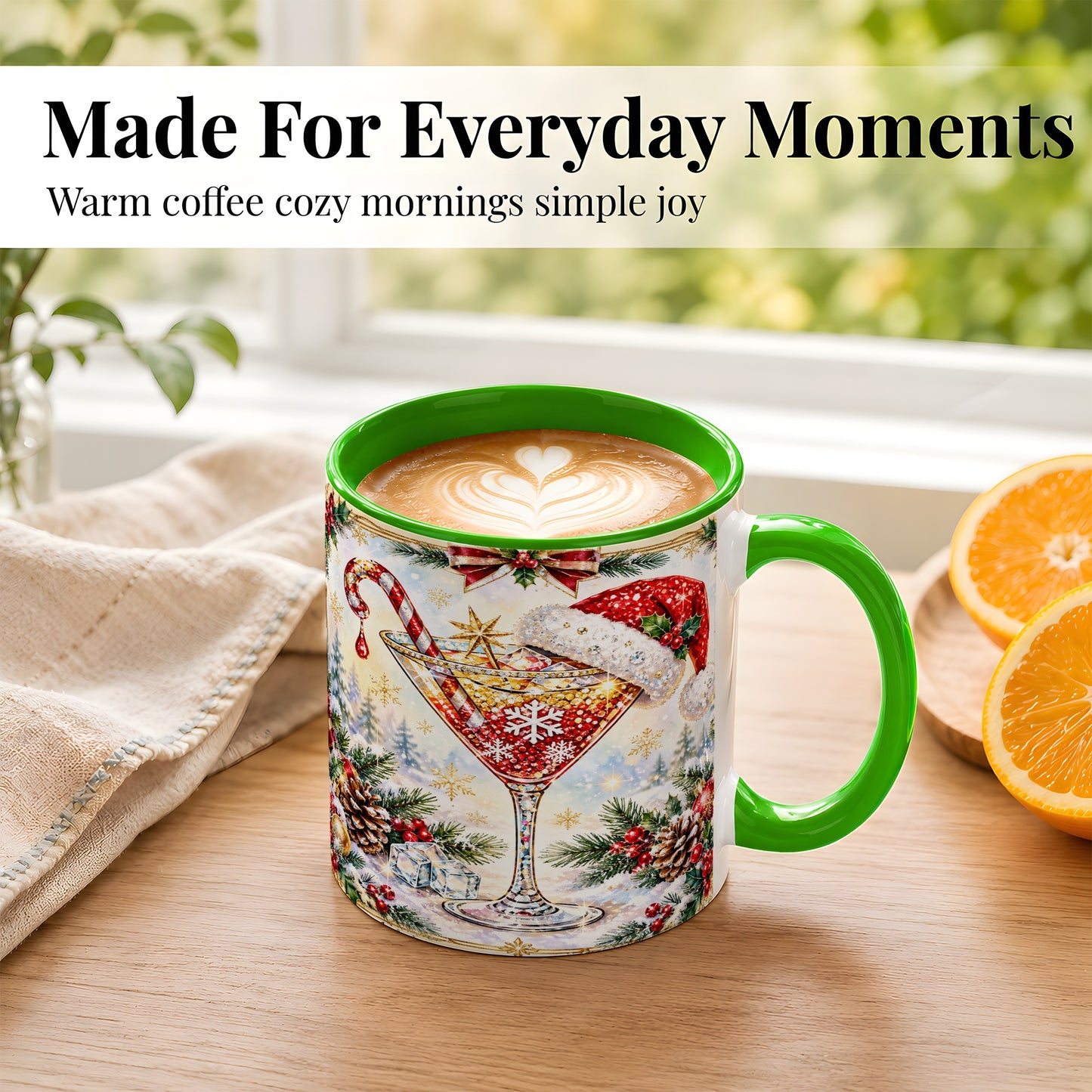 #pl[11oz|Green] Christmas Cocktail Coffee Mug, Holiday Martini Mug, Ceramic Cup