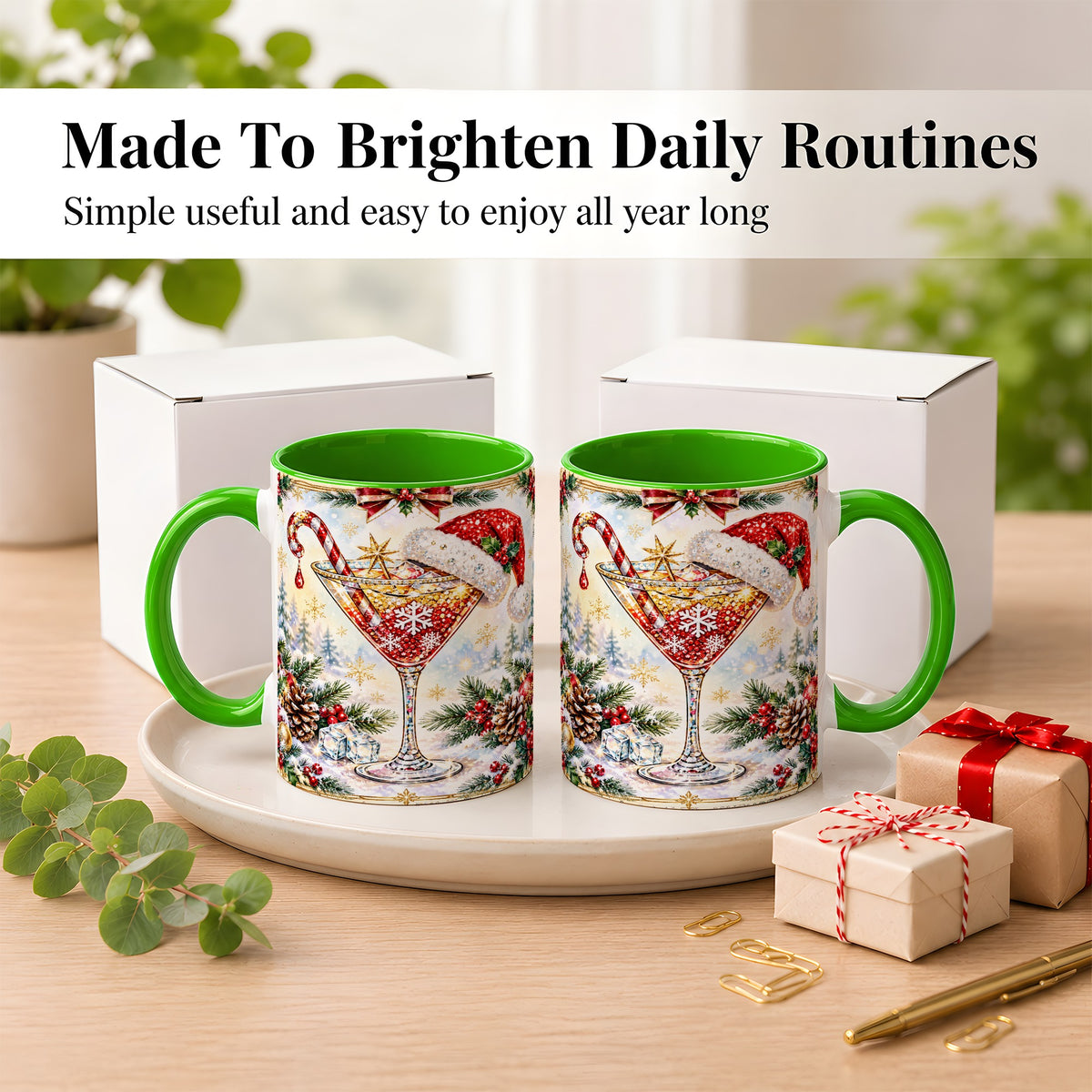 #pl[11oz|Green] Christmas Cocktail Coffee Mug, Holiday Martini Mug, Ceramic Cup