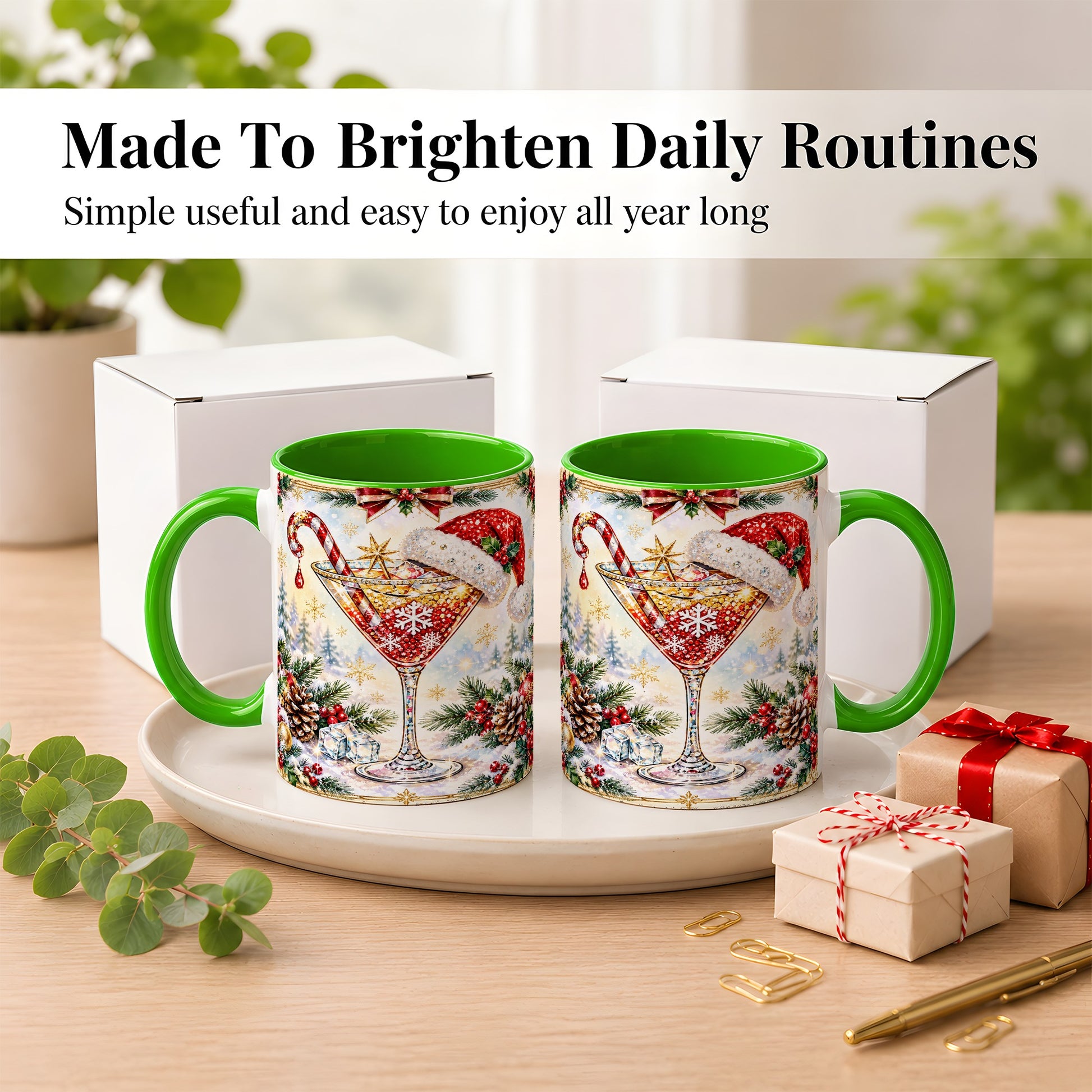 #pl[11oz|Green] Christmas Cocktail Coffee Mug, Holiday Martini Mug, Ceramic Cup