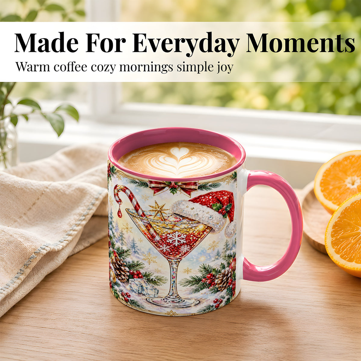 #pl[11oz|Pink] Christmas Cocktail Coffee Mug, Holiday Martini Mug, Ceramic Cup