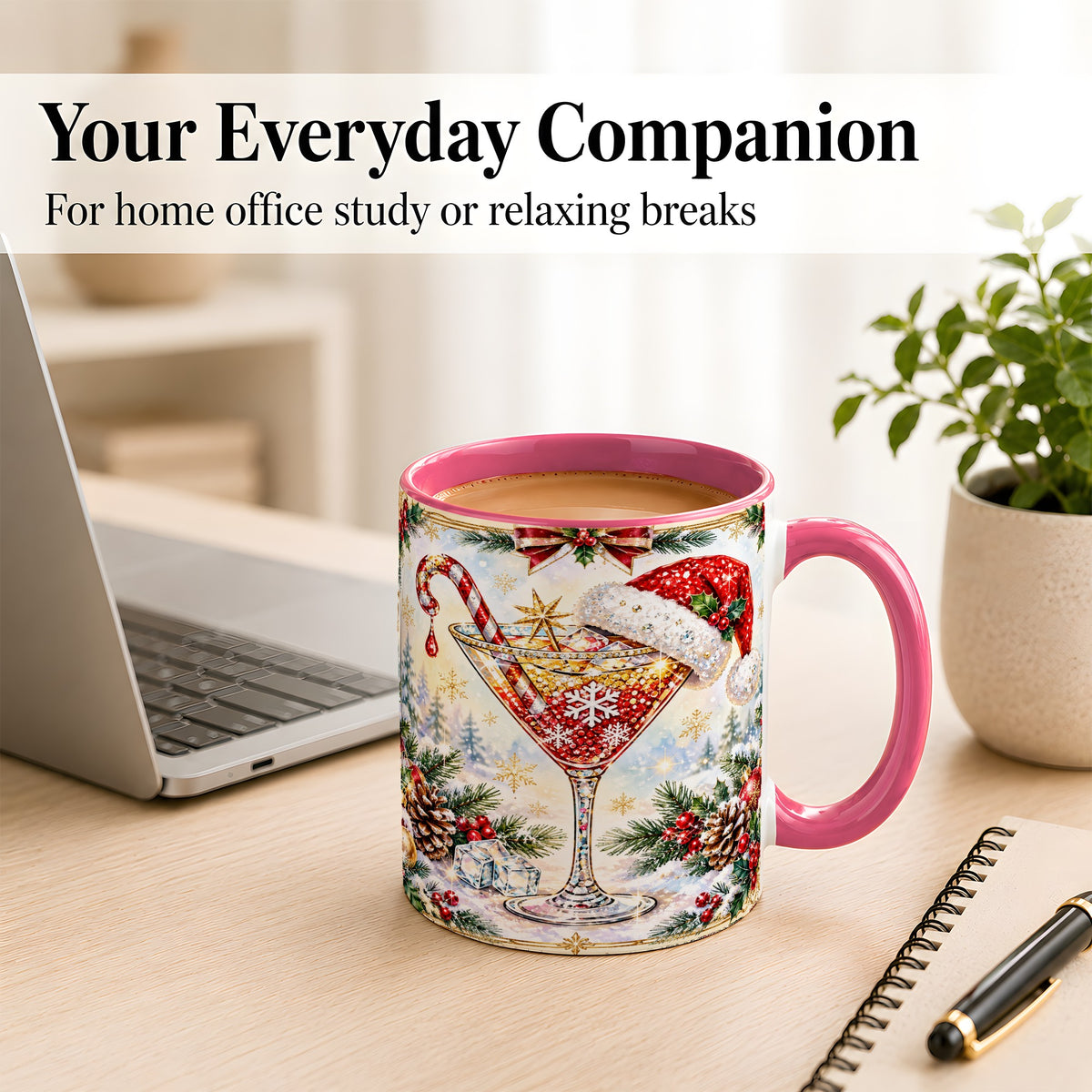 #pl[11oz|Pink] Christmas Cocktail Coffee Mug, Holiday Martini Mug, Ceramic Cup