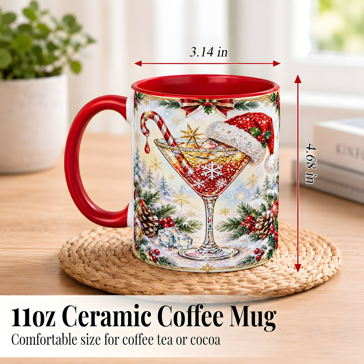 #pl[11oz|Red] Christmas Cocktail Coffee Mug, Holiday Martini Mug, Ceramic Cup