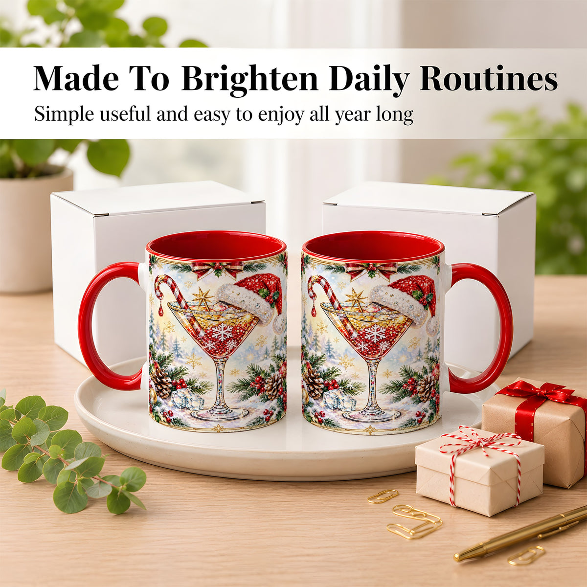#pl[11oz|Red] Christmas Cocktail Coffee Mug, Holiday Martini Mug, Ceramic Cup