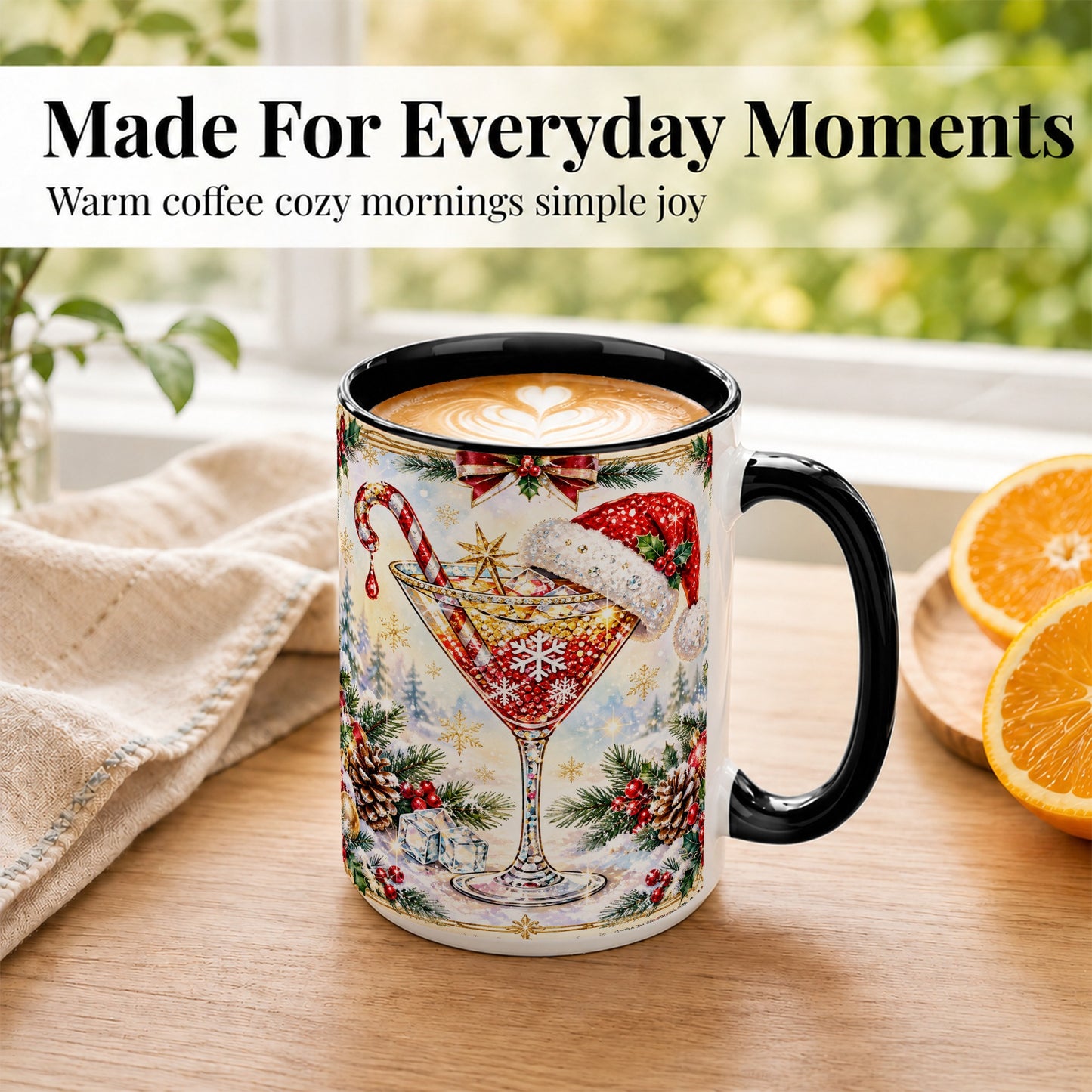 #pl[15oz|Black] Christmas Cocktail Coffee Mug, Holiday Martini Mug, Ceramic Cup