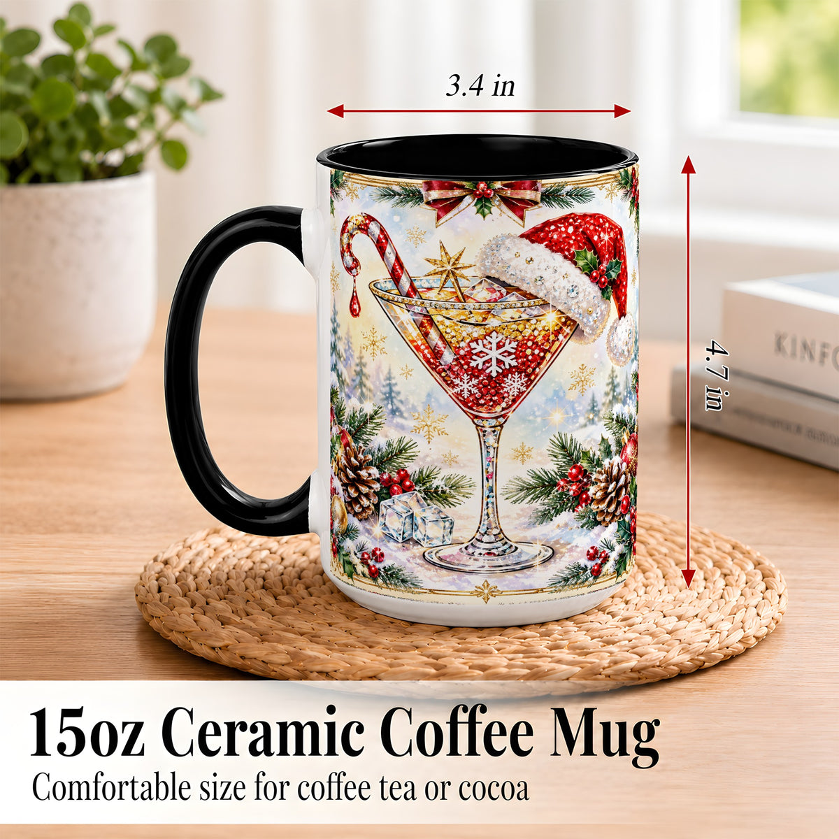 #pl[15oz|Black] Christmas Cocktail Coffee Mug, Holiday Martini Mug, Ceramic Cup