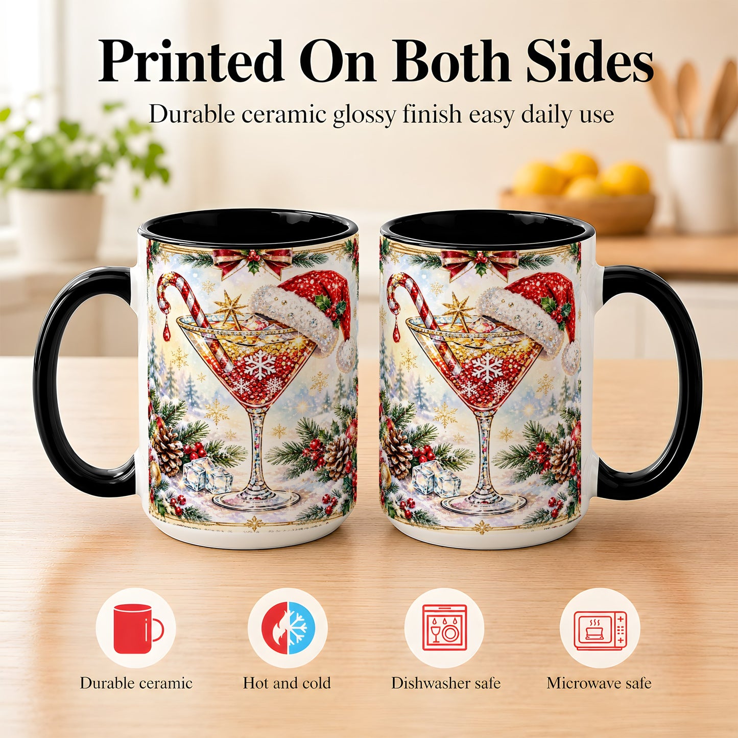 #pl[15oz|Black] Christmas Cocktail Coffee Mug, Holiday Martini Mug, Ceramic Cup