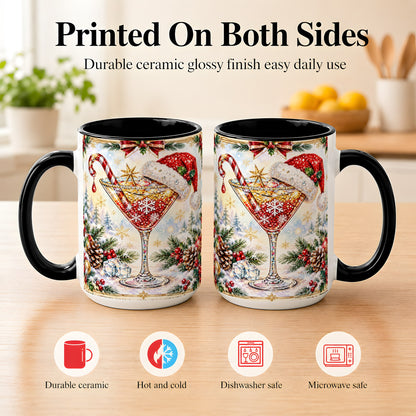 #pl[15oz|Black] Christmas Cocktail Coffee Mug, Holiday Martini Mug, Ceramic Cup