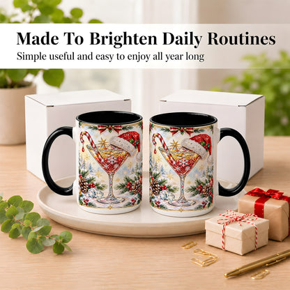 #pl[15oz|Black] Christmas Cocktail Coffee Mug, Holiday Martini Mug, Ceramic Cup
