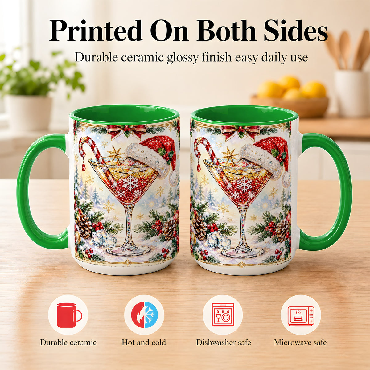 #pl[15oz|Green] Christmas Cocktail Coffee Mug, Holiday Martini Mug, Ceramic Cup
