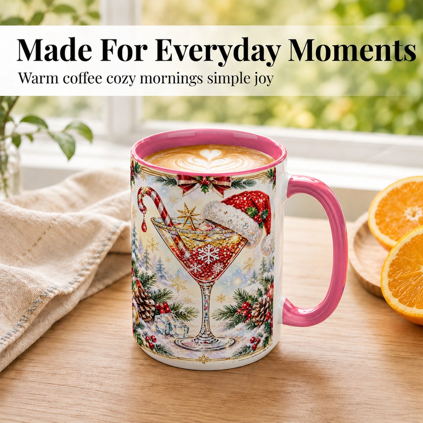 #pl[15oz|Pink] Christmas Cocktail Coffee Mug, Holiday Martini Mug, Ceramic Cup