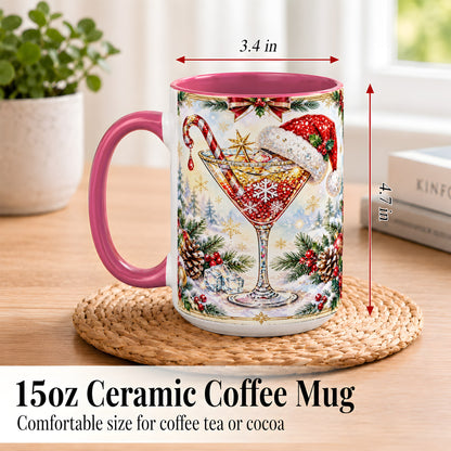 #pl[15oz|Pink] Christmas Cocktail Coffee Mug, Holiday Martini Mug, Ceramic Cup