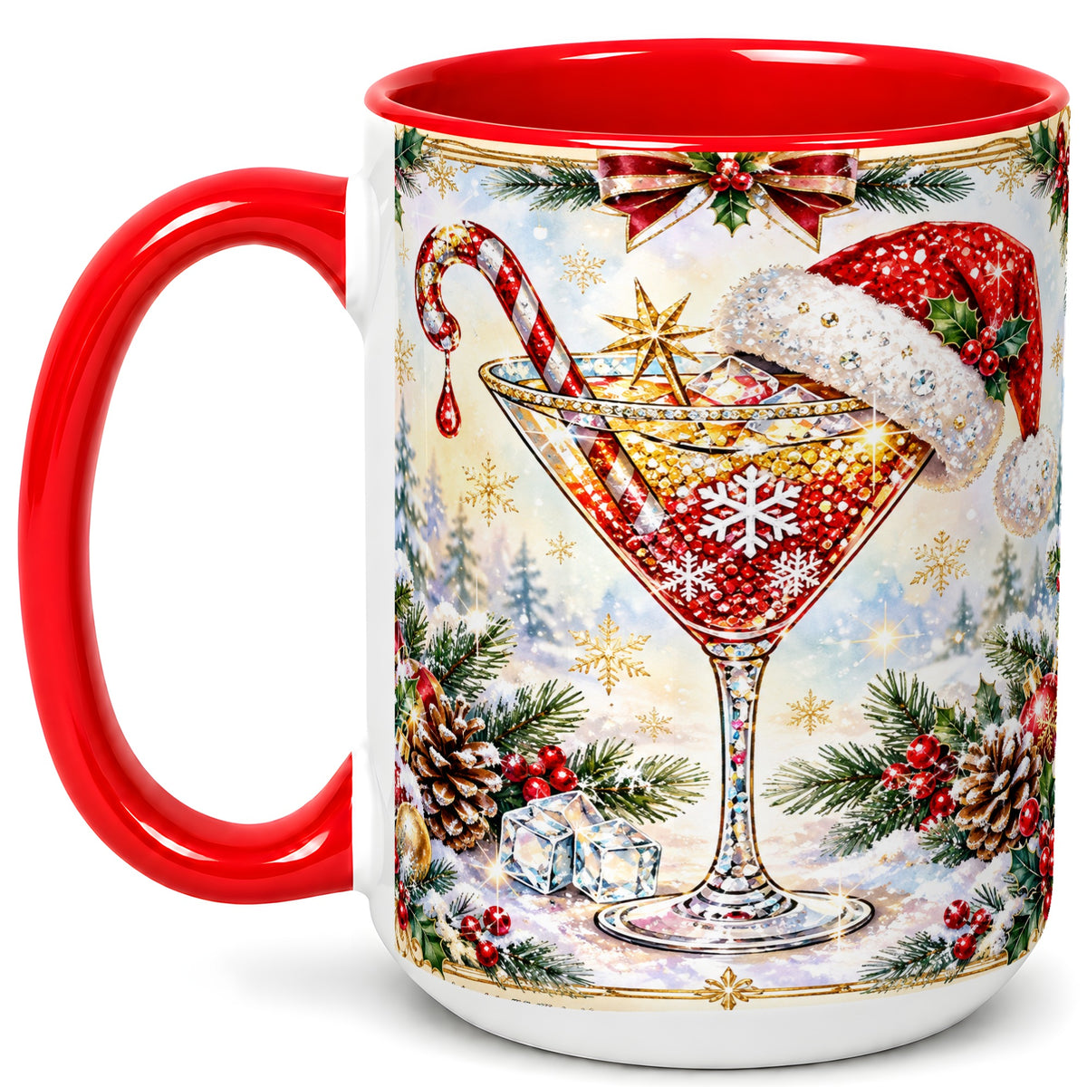 #pl[15oz|Red] Christmas Cocktail Coffee Mug, Holiday Martini Mug, Ceramic Cup