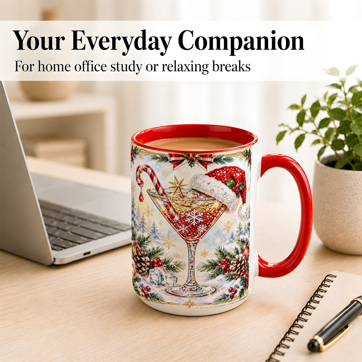 #pl[15oz|Red] Christmas Cocktail Coffee Mug, Holiday Martini Mug, Ceramic Cup