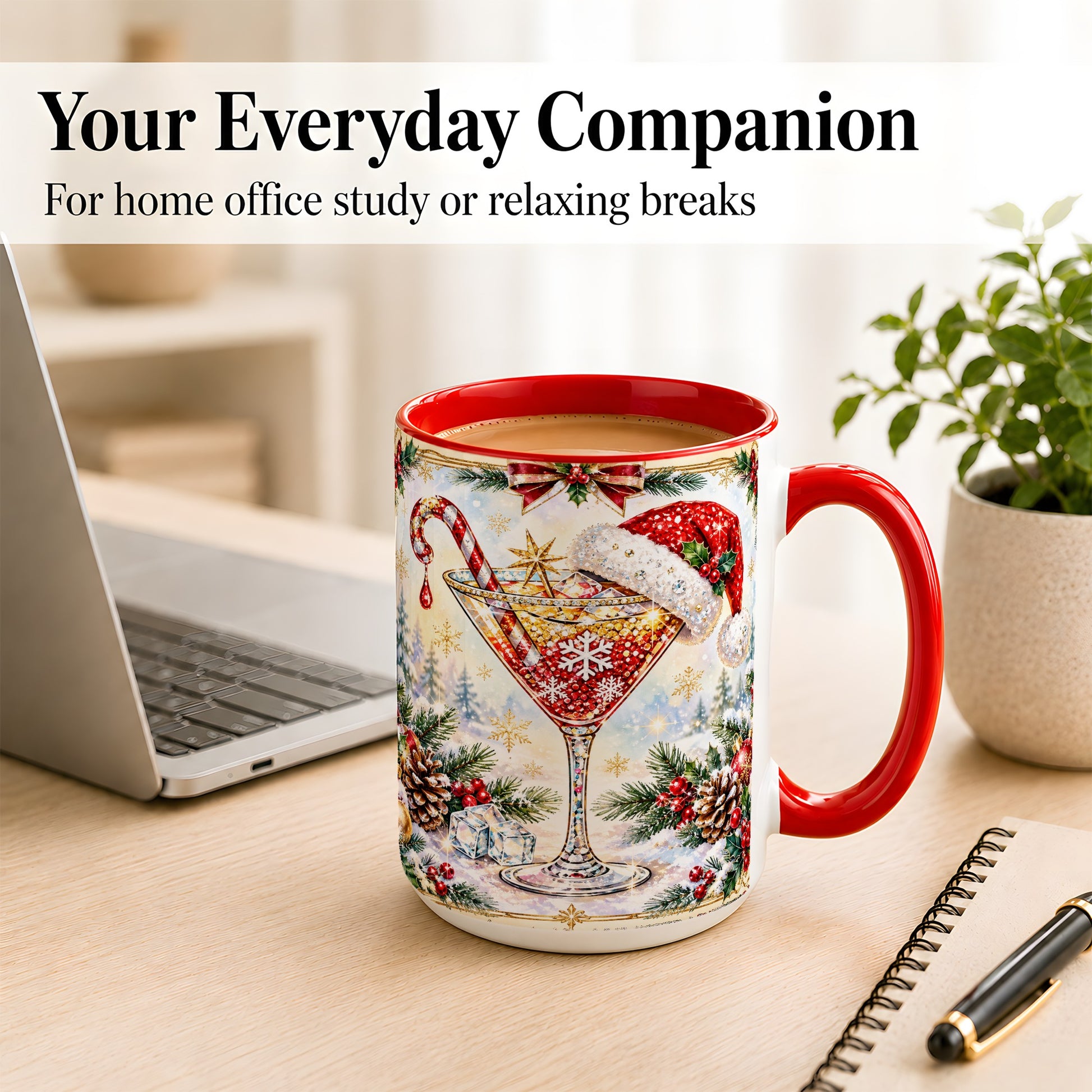 #pl[15oz|Red] Christmas Cocktail Coffee Mug, Holiday Martini Mug, Ceramic Cup